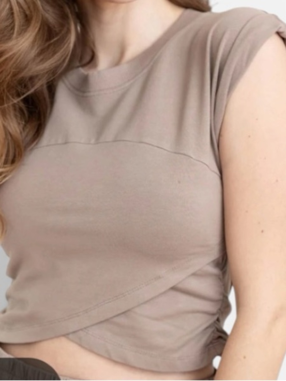 FREE PEOPLE Movement Hot Shot Crossover Top Distressed Taupe Small - Picture 4 of 4